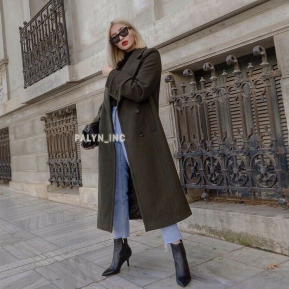 NWT ZARA KHAKI LONG DOUBLE-BREASTED WOOL MILITARY COAT - Picture 2 of 12